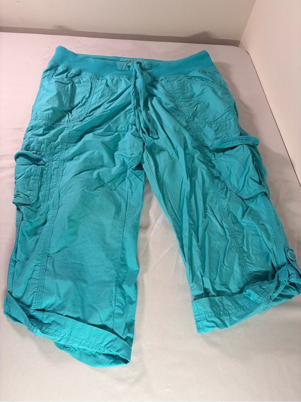 Calvin Klein Turquoise Wide Leg Cargo Capri Jeans